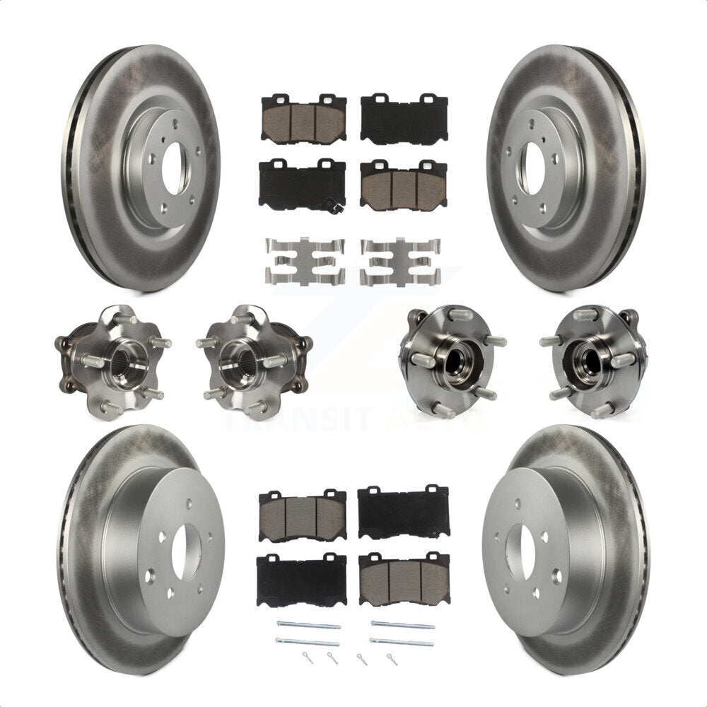 Front Rear Hub Bearings Assembly Coated Disc Brake Rotors And Ceramic Pads Kit (10Pc) For 2017 INFINITI Q70 Hybrid with RWD With Sport Package KBB-120613 by Transit Auto