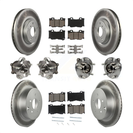 Front Rear Hub Bearings Assembly Coated Disc Brake Rotors And Ceramic Pads Kit (10Pc) For 2017 INFINITI Q70 Hybrid with RWD With Sport Package KBB-120613 by Transit Auto