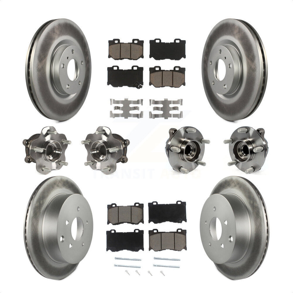 Front Rear Hub Bearings Assembly Coated Disc Brake Rotors And Ceramic Pads Kit (10Pc) For 2017 INFINITI Q70 Hybrid with RWD With Sport Package KBB-120613 by Transit Auto