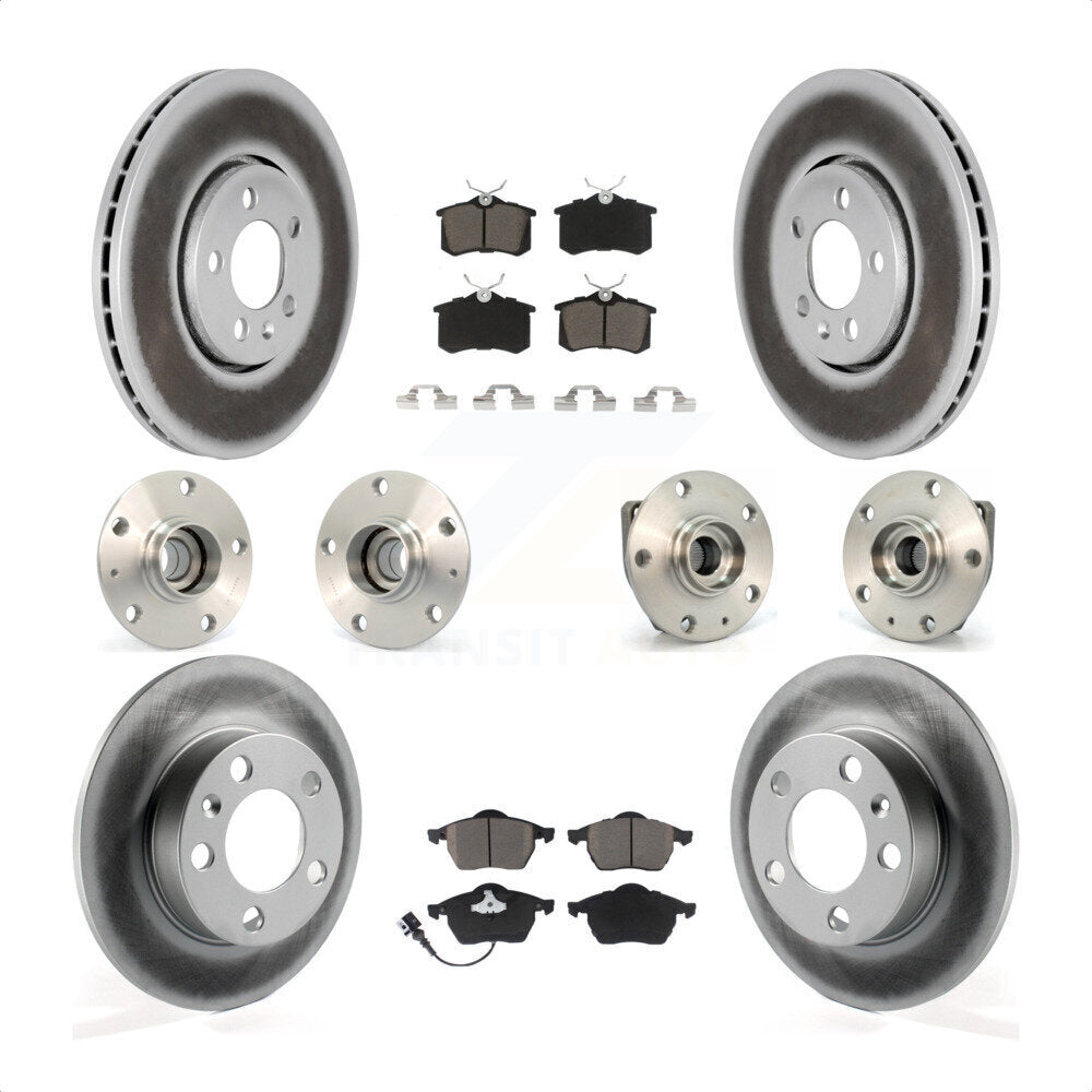 Front Rear Hub Bearings Assembly Coated Disc Brake Rotors And Ceramic Pads Kit (10Pc) For 2006 Volkswagen Golf 1.8L KBB-120633 by Transit Auto
