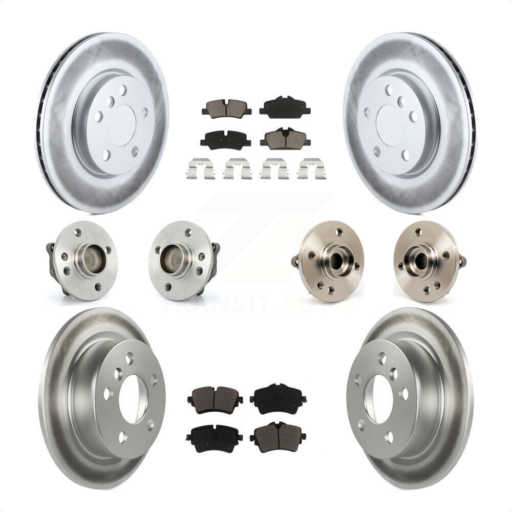 Front Rear Hub Bearing Assembly Coated Disc Brake Rotor And Ceramic Pad Kit (10Pc) For 2015 Mini Cooper Convertible with 2.0L 1.5L With 294mm Diameter 5 Lug Wheels KBB-120643 by Transit Auto