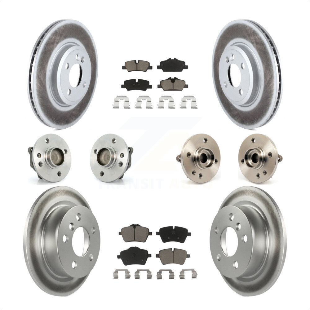 Front Rear Hub Bearing Assembly Coated Disc Brake Rotor And Ceramic Pad Kit (10Pc) For 2015 Mini Cooper Convertible with 2.0L 1.5L With 294mm Diameter 4 Lug Wheels KBB-120646 by Transit Auto