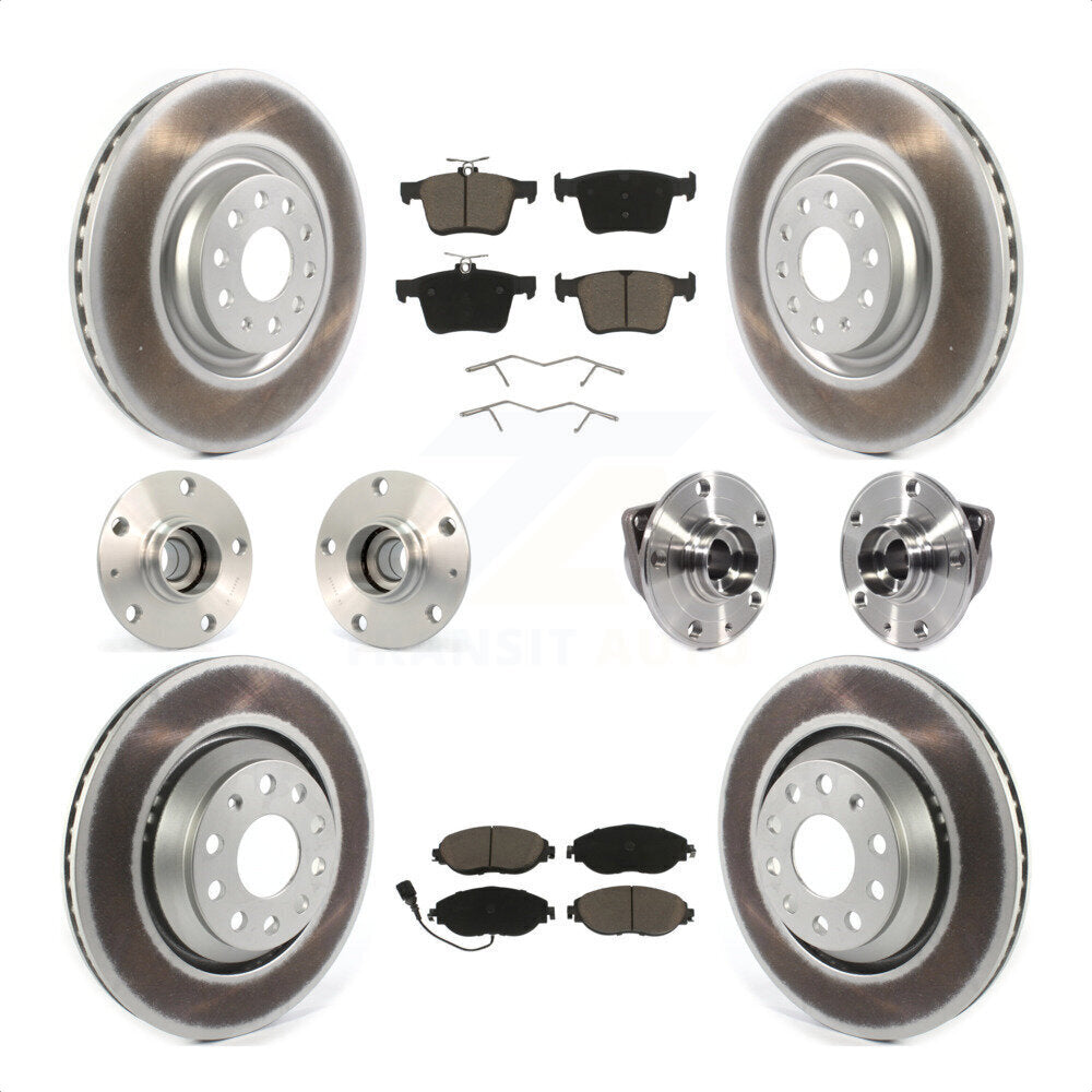 Front Rear Hub Bearings Assembly Coated Disc Brake Rotors And Ceramic Pads Kit (10Pc) For 2017 Volkswagen Golf R Code 1LV 1ZB KBB-120657 by Transit Auto