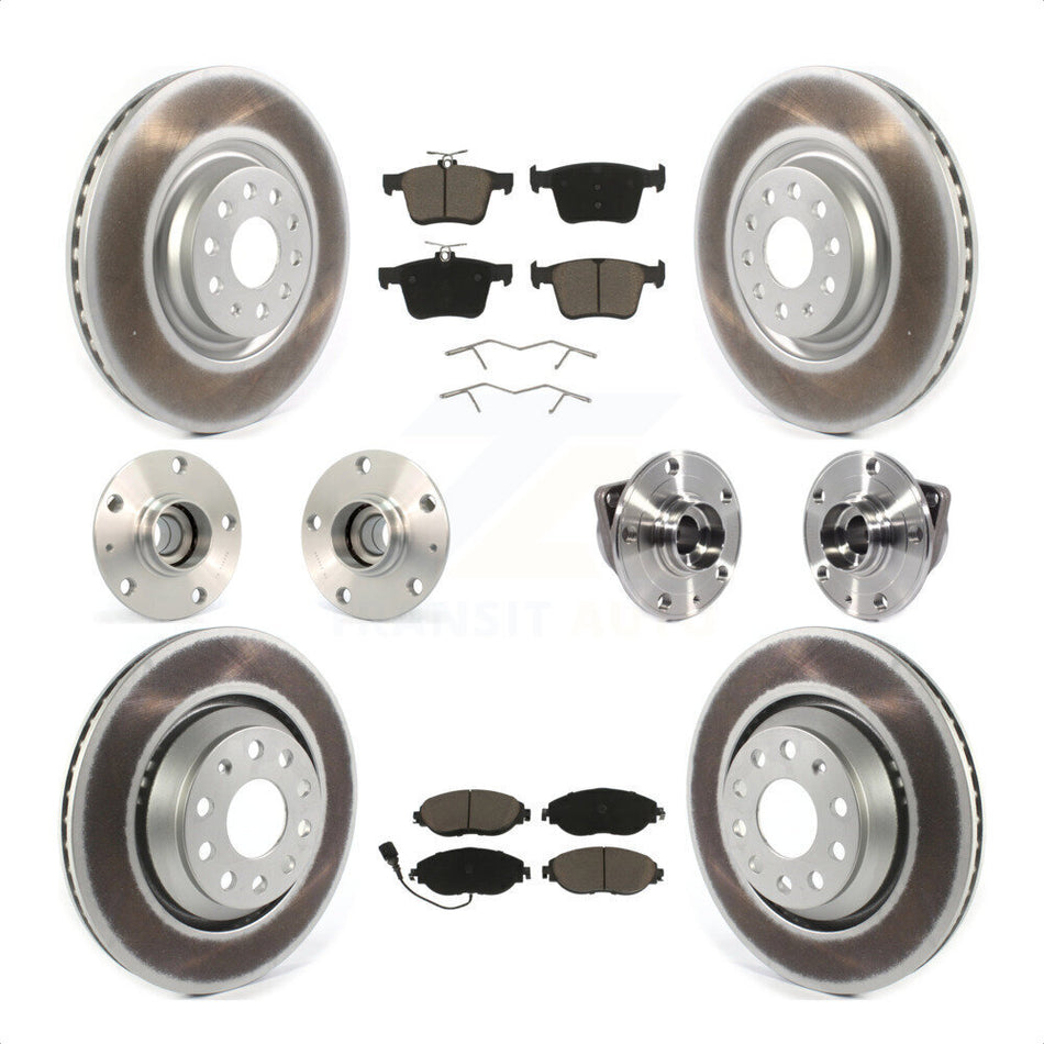 Front Rear Hub Bearings Assembly Coated Disc Brake Rotors And Ceramic Pads Kit (10Pc) For 2017 Volkswagen Golf R Code 1LV 1ZB KBB-120657 by Transit Auto