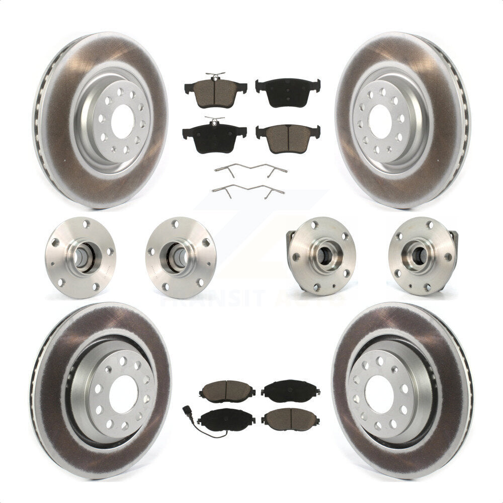 Front Rear Hub Bearings Assembly Coated Disc Brake Rotors And Ceramic Pads Kit (10Pc) For 2017 Volkswagen Golf R Code 1ZE 1ZP KBB-120658 by Transit Auto