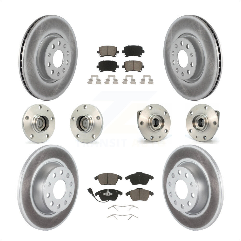 Front Rear Hub Bearings Assembly Coated Disc Brake Rotors And Ceramic Pads Kit (10Pc) For 2007-2008 Volkswagen Eos 3 Bolt Mounting Flange KBB-120717 by Transit Auto