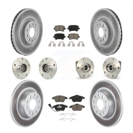 Front Rear Hub Bearings Assembly Coated Disc Brake Rotors And Ceramic Pads Kit (10Pc) For 2007-2008 Volkswagen Eos 3 Bolt Mounting Flange KBB-120717 by Transit Auto