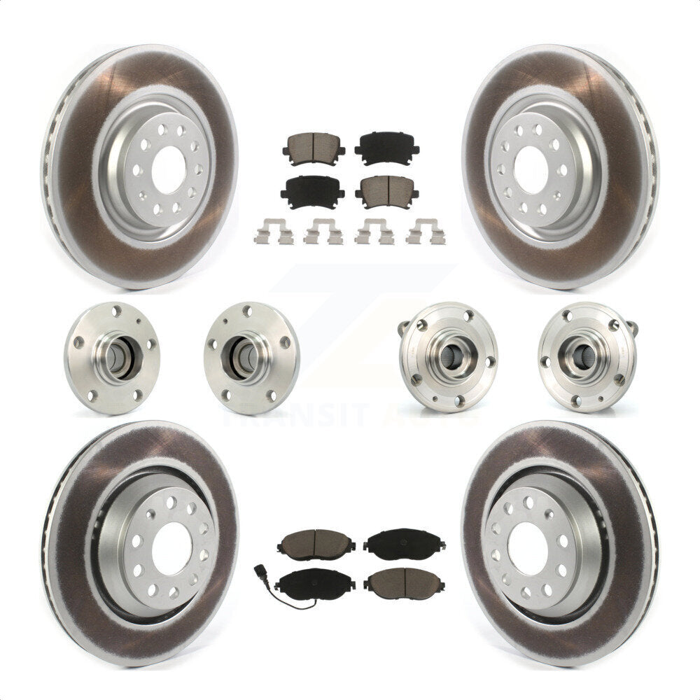 Front Rear Hub Bearings Assembly Coated Disc Brake Rotors And Ceramic Pads Kit (10Pc) For 2016 Volkswagen CC AWD KBB-120731 by Transit Auto