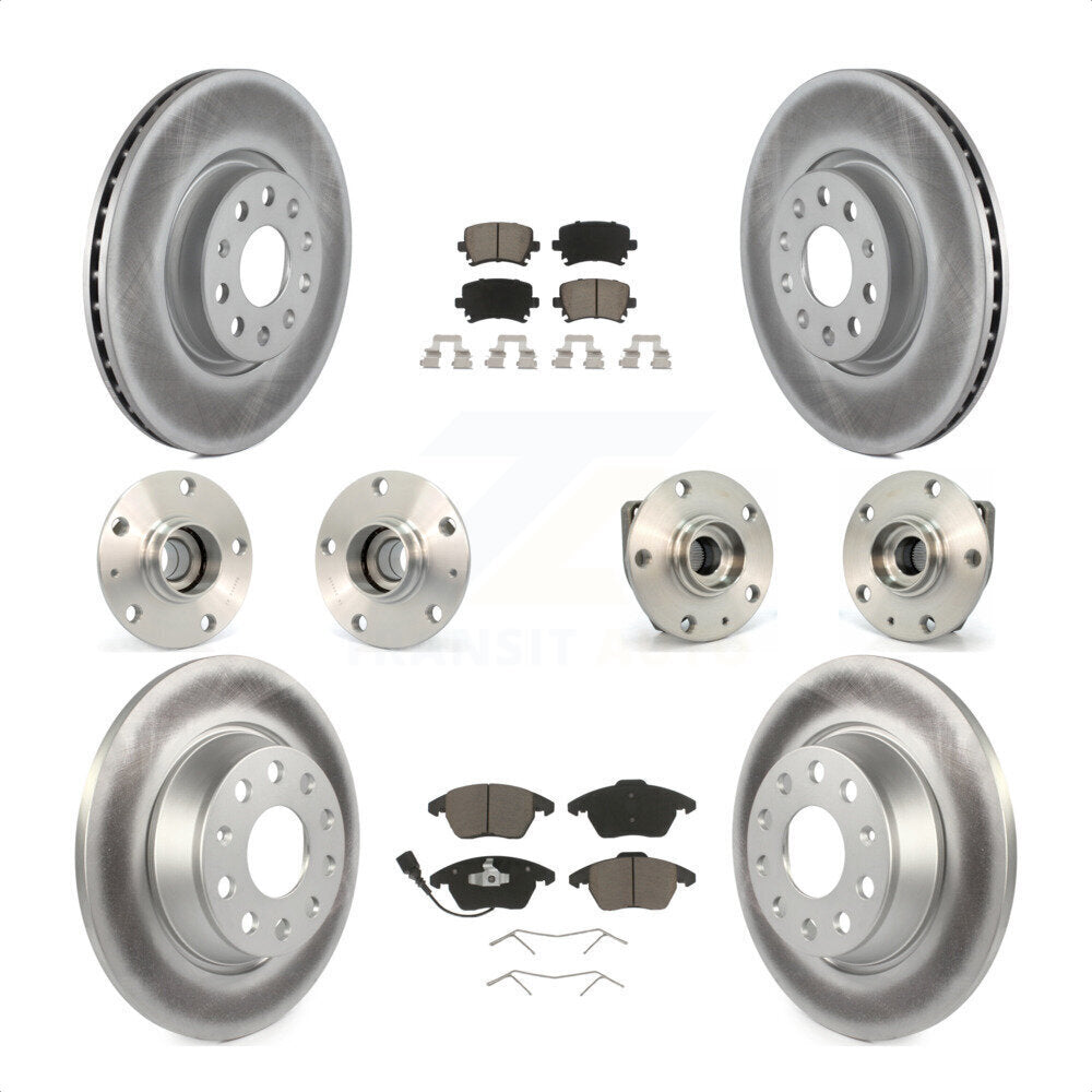 Front Rear Hub Bearings Assembly Coated Disc Brake Rotors And Ceramic Pads Kit (10Pc) For 2009 Volkswagen GTI With 282mm Diameter Rotor KBB-120732 by Transit Auto