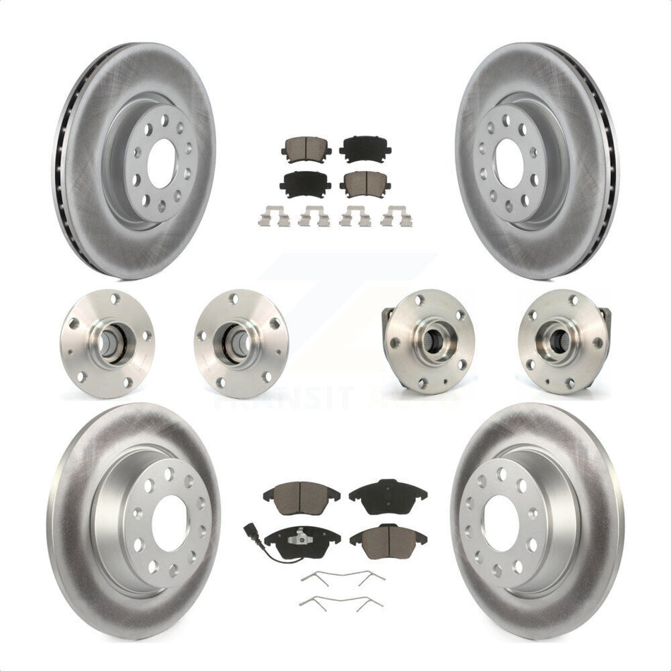Front Rear Hub Bearings Assembly Coated Disc Brake Rotors And Ceramic Pads Kit (10Pc) For 2009 Volkswagen GTI With 282mm Diameter Rotor KBB-120732 by Transit Auto