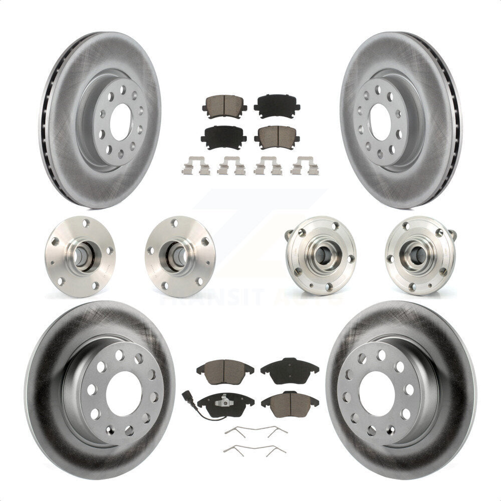 Front Rear Hub Bearings Assembly Coated Disc Brake Rotors And Ceramic Pads Kit (10Pc) For 2011 Volkswagen GTI With 30mm bearing KBB-120735 by Transit Auto
