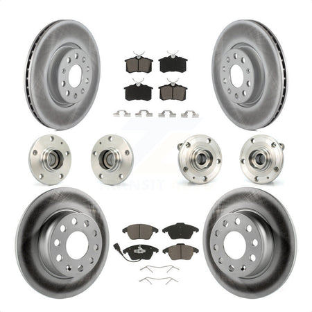 Front Rear Hub Bearings Assembly Coated Disc Brake Rotors And Ceramic Pads Kit (10Pc) For 2014 Volkswagen Beetle R-Line GSR with 2.0L With 272mm Diameter Rotor KBB-120741 by Transit Auto