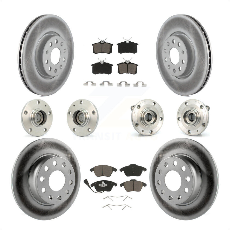 Front Rear Hub Bearings Assembly Coated Disc Brake Rotors And Ceramic Pads Kit (10Pc) For 2014 Volkswagen Beetle R-Line GSR with 2.0L With 272mm Diameter Rotor KBB-120741 by Transit Auto