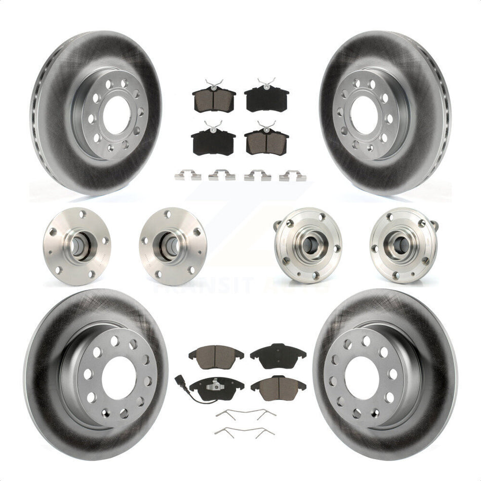 Front Rear Hub Bearings Assembly Coated Disc Brake Rotors And Ceramic Pads Kit (10Pc) For 2014 Volkswagen Beetle Base Highline Comfortline with 2.5L With 272mm Diameter Rotor KBB-120742 by Transit Auto