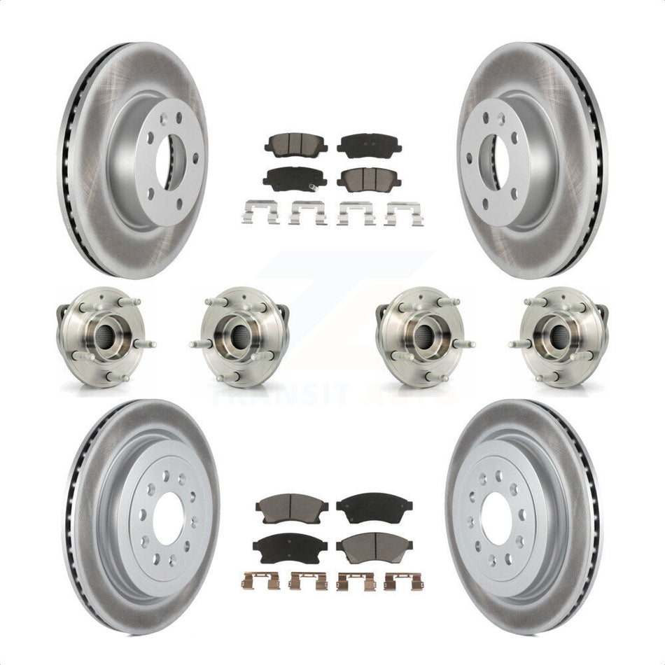 Front Rear Hub Bearings Assembly Coated Disc Brake Rotors And Ceramic Pads Kit (10Pc) For 2013-2015 Cadillac ATS AWD With 300mm Diameter Rotor KBB-120758 by Transit Auto
