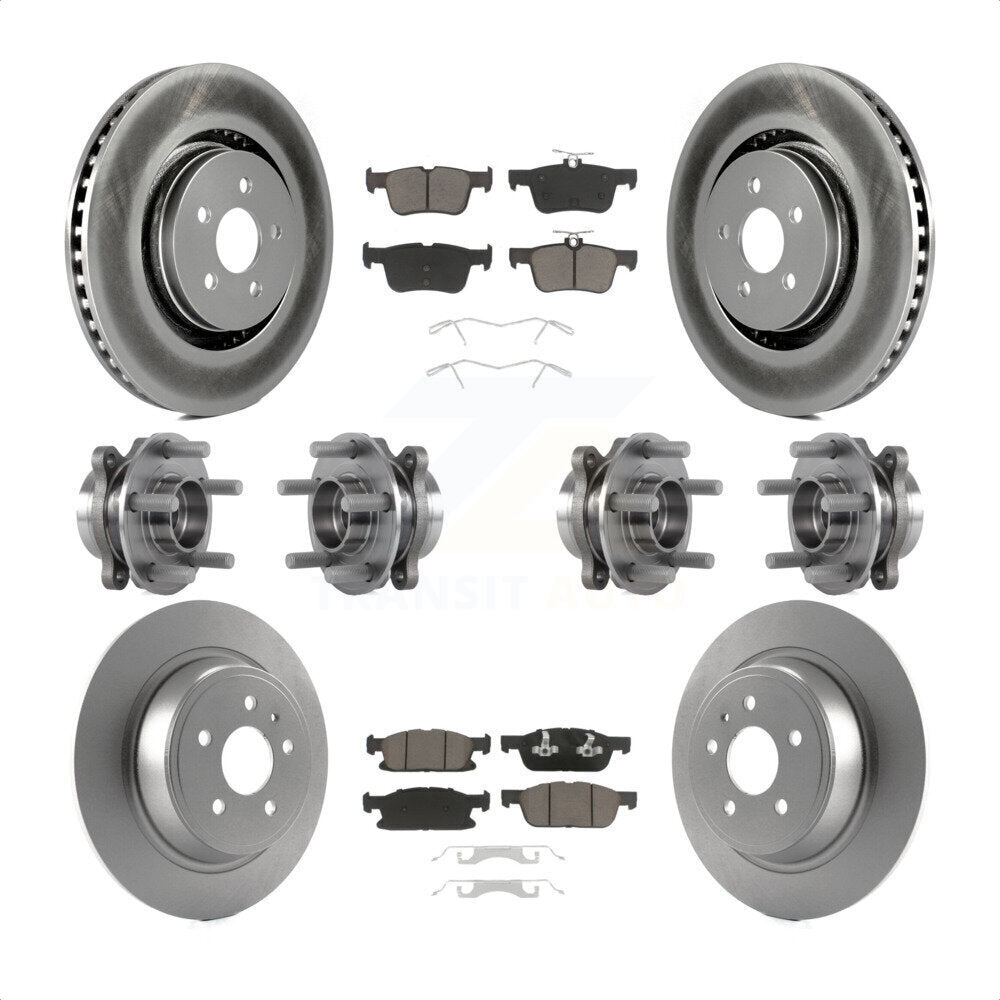 Front Rear Hub Bearings Assembly Coated Disc Brake Rotors And Ceramic Pads Kit (10Pc) For 2017 Lincoln MKX AWD With 14mm Wheel Lugs KBB-120760 by Transit Auto