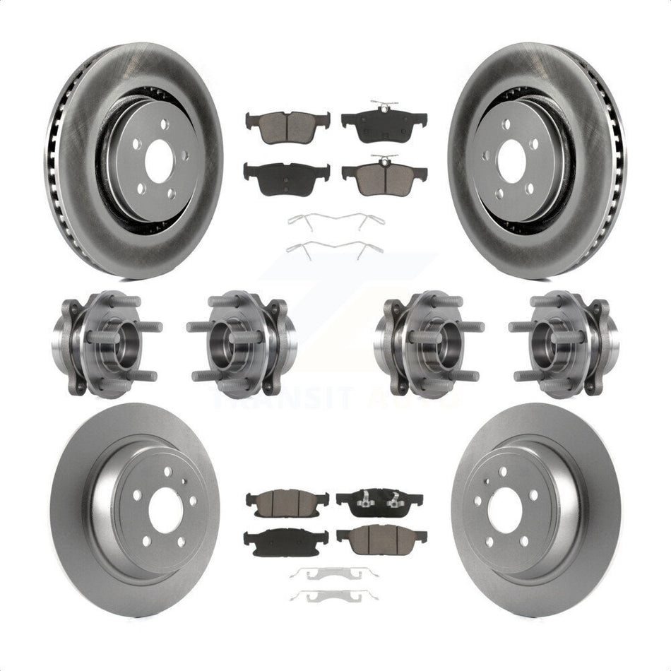 Front Rear Hub Bearings Assembly Coated Disc Brake Rotors And Ceramic Pads Kit (10Pc) For 2017 Lincoln MKX AWD With 14mm Wheel Lugs KBB-120760 by Transit Auto