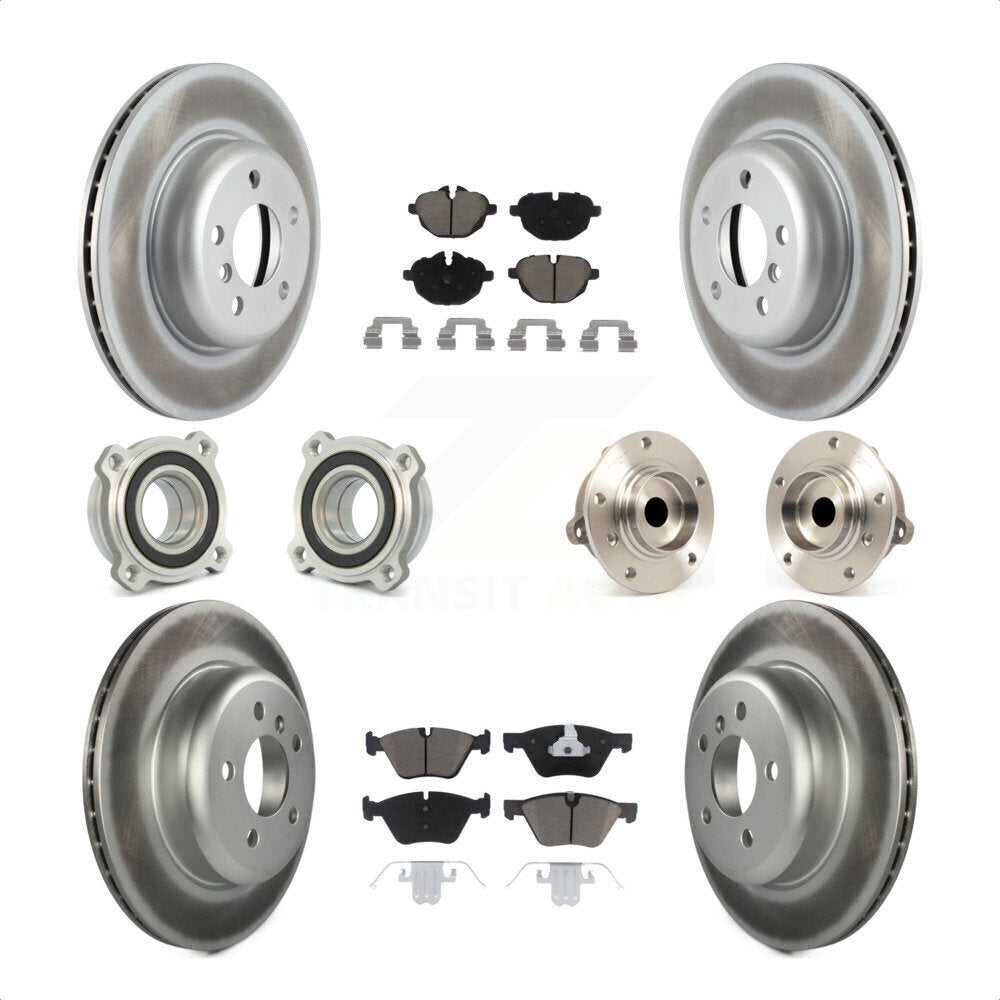 Front Rear Hub Bearings Assembly Coated Disc Brake Rotors And Ceramic Pads Kit (10Pc) For 2011 BMW 528i Without Performance Brakes With 330mm Diameter Rotor KBB-120761 by Transit Auto