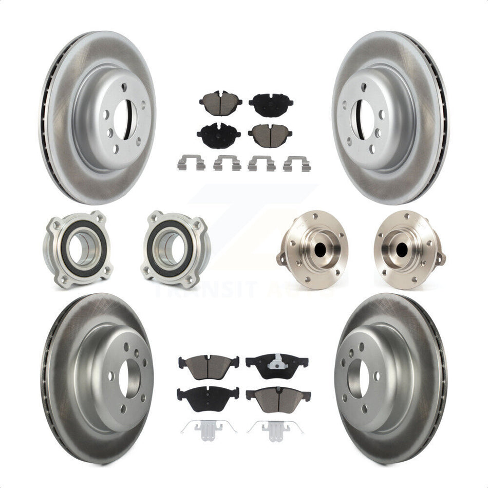 Front Rear Hub Bearings Assembly Coated Disc Brake Rotors And Ceramic Pads Kit (10Pc) For 2011 BMW 528i Without Performance Brakes With 330mm Diameter Rotor KBB-120761 by Transit Auto
