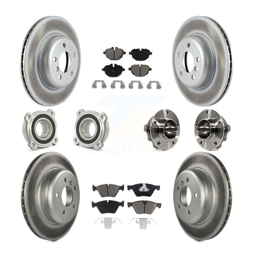 Front Rear Hub Bearings Assembly Coated Disc Brake Rotors And Ceramic Pads Kit (10Pc) For 2012 BMW 528i Without Performance Brakes With 330mm Diameter Rotor KBB-120762 by Transit Auto