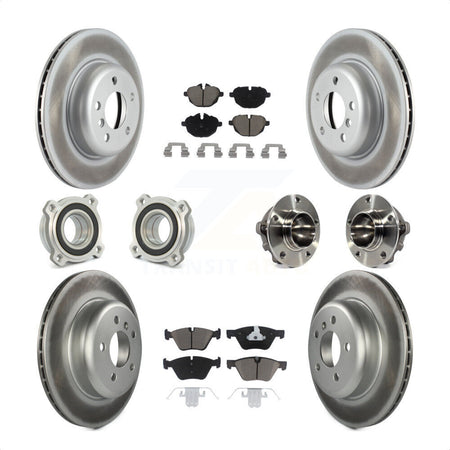 Front Rear Hub Bearings Assembly Coated Disc Brake Rotors And Ceramic Pads Kit (10Pc) For 2012 BMW 528i Without Performance Brakes With 330mm Diameter Rotor KBB-120762 by Transit Auto