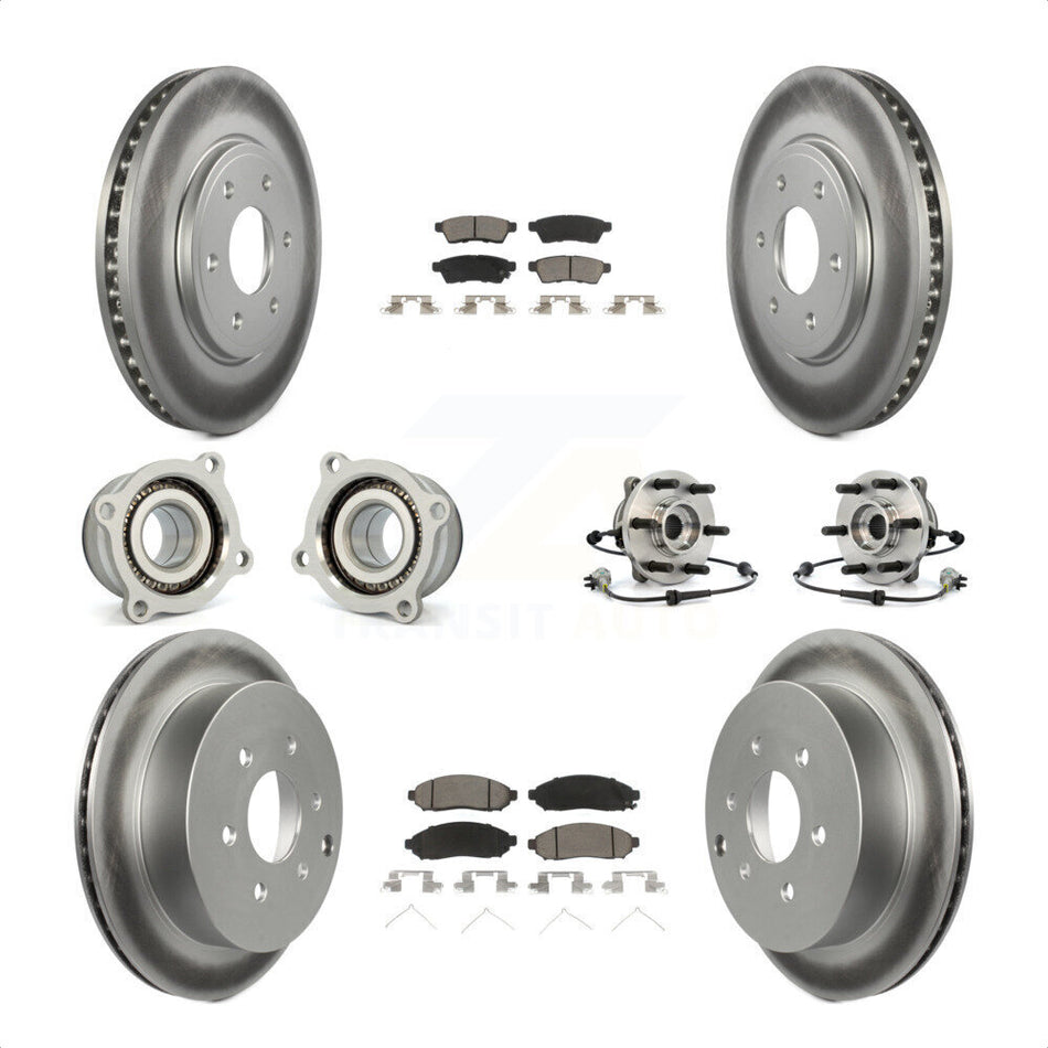 Front Rear Hub Bearings Assembly Coated Disc Brake Rotors And Ceramic Pads Kit (10Pc) For Nissan Frontier KBB-120873 by Transit Auto