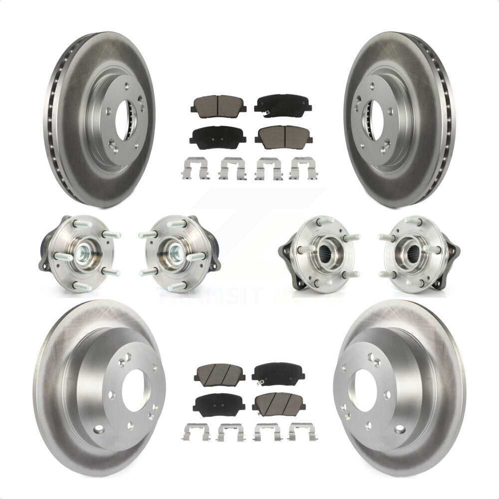 Front Rear Hub Bearings Assembly Coated Disc Brake Rotors And Ceramic Pads Kit (10Pc) For Kia Sorento Hyundai Santa Fe With ABS Brakes FWD KBB-120900 by Transit Auto