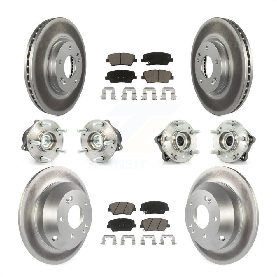 Front Rear Hub Bearings Assembly Coated Disc Brake Rotors And Ceramic Pads Kit (10Pc) For Kia Sorento Hyundai Santa Fe With ABS Brakes FWD KBB-120900 by Transit Auto
