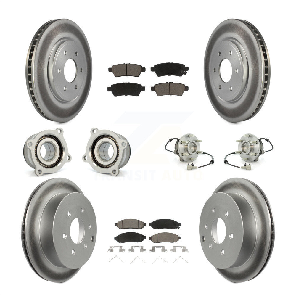 Front Rear Hub Bearings Assembly Coated Disc Brake Rotors And Ceramic Pads Kit (10Pc) For 2006-2007 Nissan Xterra RWD with Automatic transmission KBB-120928 by Transit Auto