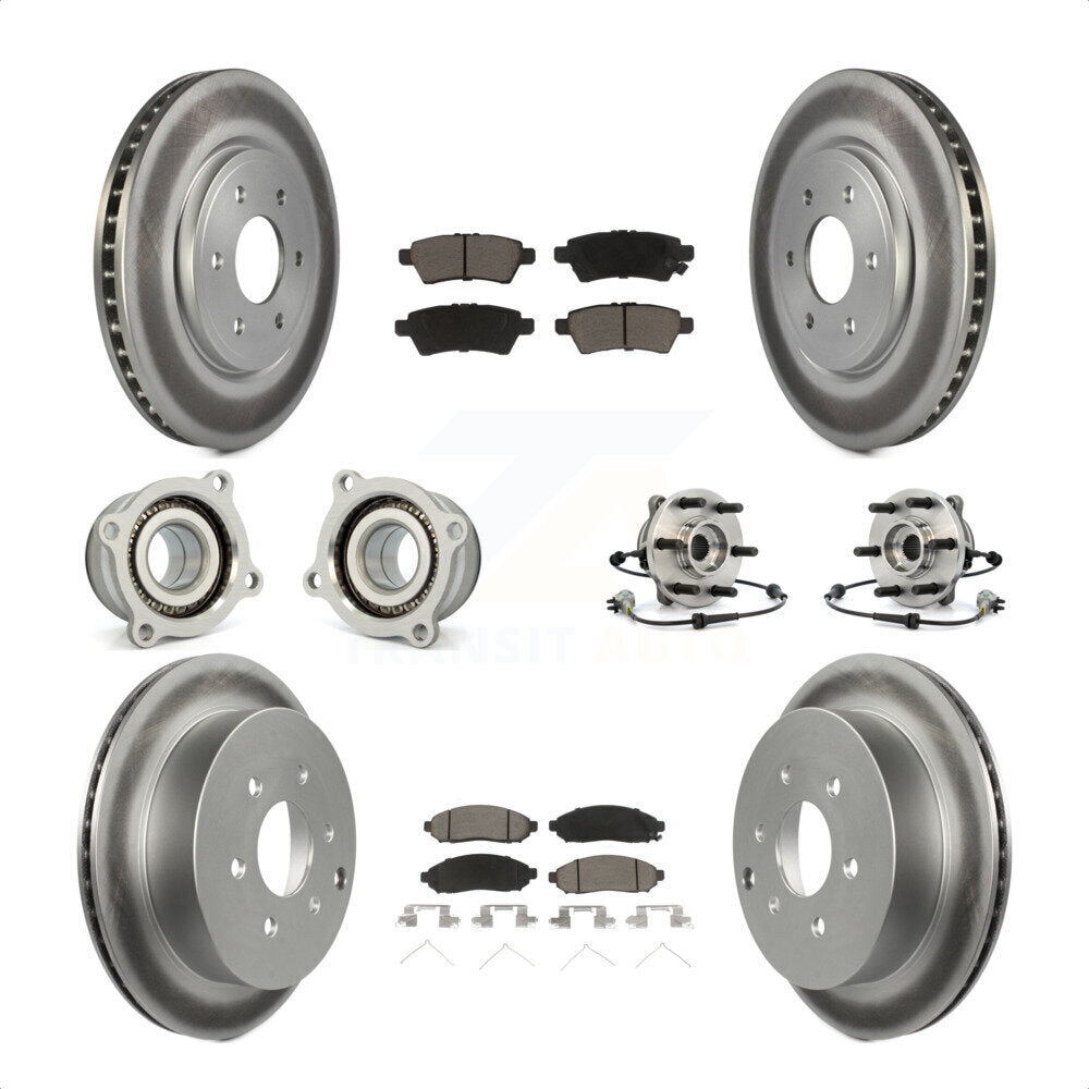 Front Rear Hub Bearings Assembly Coated Disc Brake Rotors And Ceramic Pads Kit (10Pc) For 2006-2007 Nissan Xterra 4WD with Automatic transmission KBB-120929 by Transit Auto