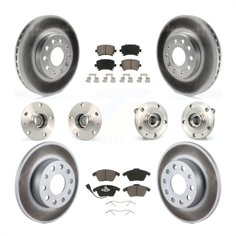Front Rear Hub Bearings Assembly Coated Disc Brake Rotors And Ceramic Pads Kit (10Pc) For 2006-2009 Volkswagen Rabbit 4 Bolt Mounting Flange KBB-120933 by Transit Auto