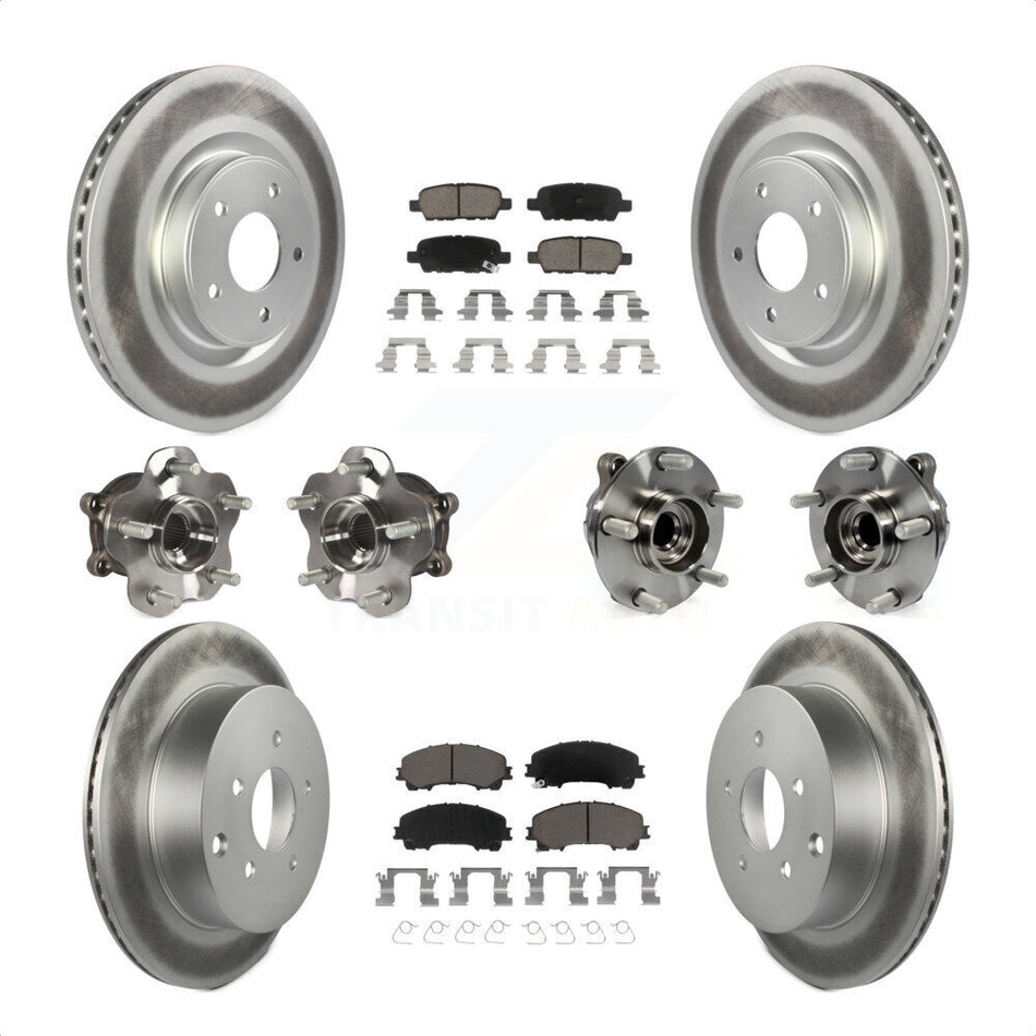 Front Rear Hub Bearings Assembly Coated Disc Brake Rotors And Ceramic Pads Kit (10Pc) For INFINITI Q50 Base Premium with RWD KBB-120970 by Transit Auto