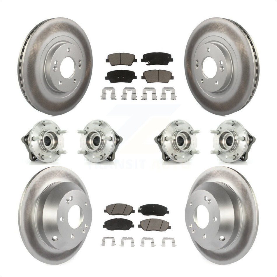Front Rear Hub Bearings Assembly Coated Disc Brake Rotors And Ceramic Pads Kit (10Pc) For 2013-2014 Hyundai Santa Fe AWD with 3.3L With ABS Brakes KBB-120976 by Transit Auto