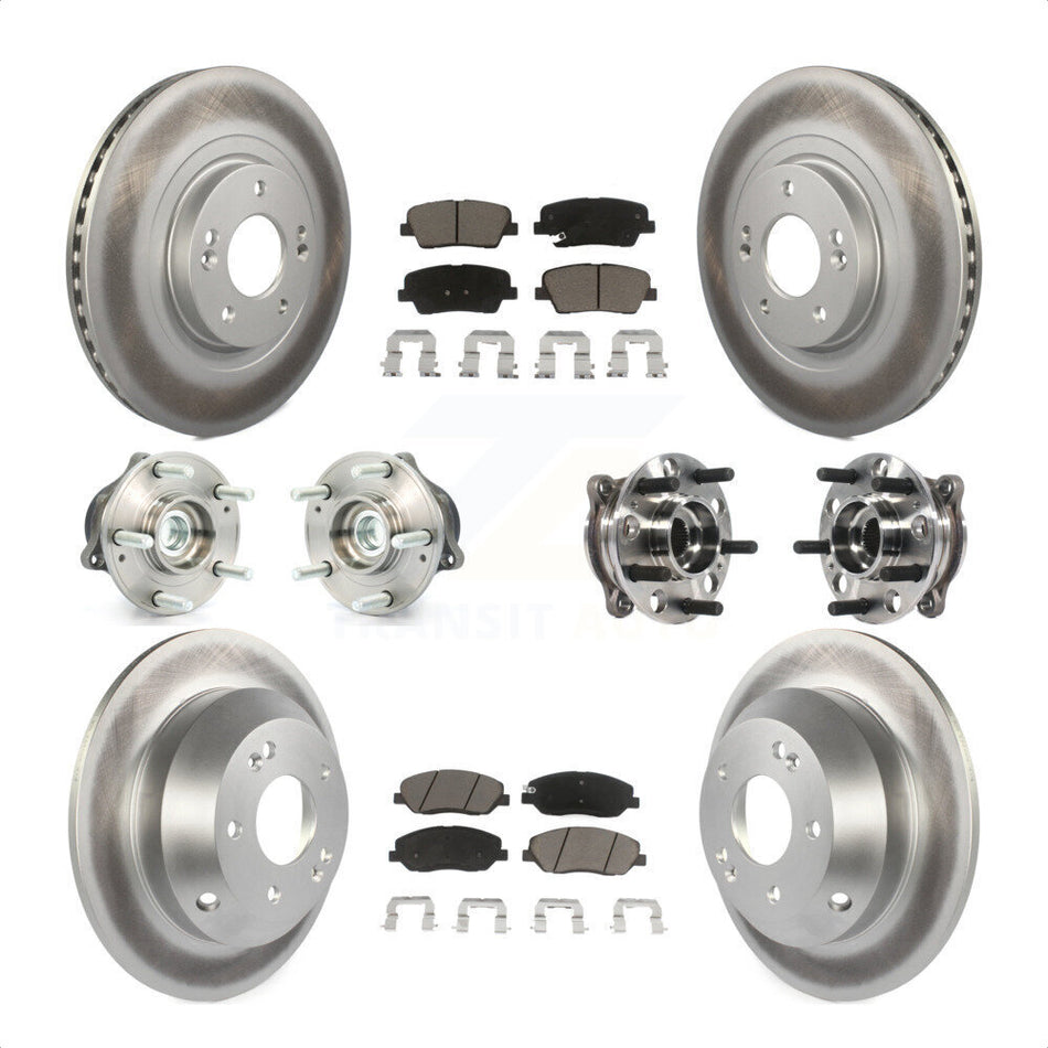 Front Rear Hub Bearings Assembly Coated Disc Brake Rotors And Ceramic Pads Kit (10Pc) For 2015-2016 Hyundai Santa Fe XL FWD with 3.3L KBB-120979 by Transit Auto