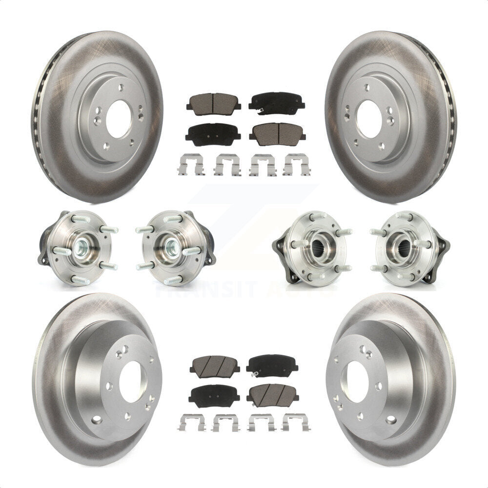 Front Rear Hub Bearings Assembly Coated Disc Brake Rotors And Ceramic Pads Kit (10Pc) For 2013-2014 Hyundai Santa Fe Sport FWD with 2.4L 2.0L KBB-120985 by Transit Auto