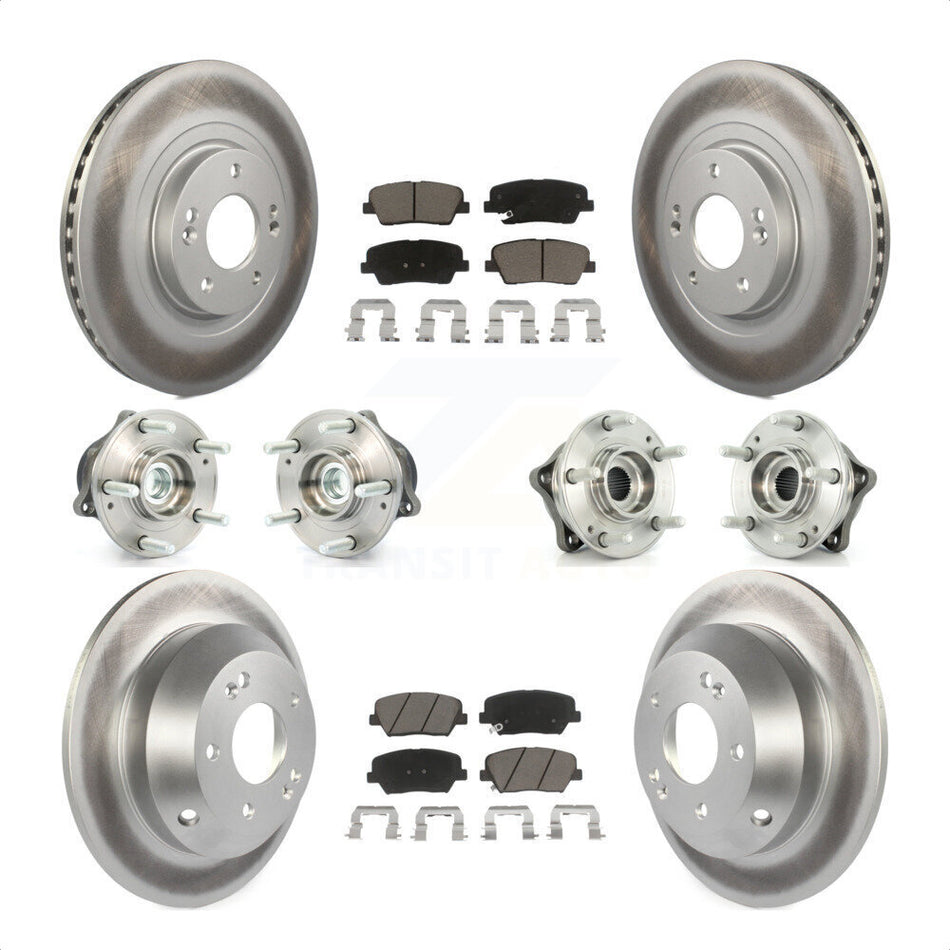 Front Rear Hub Bearings Assembly Coated Disc Brake Rotors And Ceramic Pads Kit (10Pc) For 2013-2014 Hyundai Santa Fe Sport FWD with 2.4L 2.0L KBB-120985 by Transit Auto