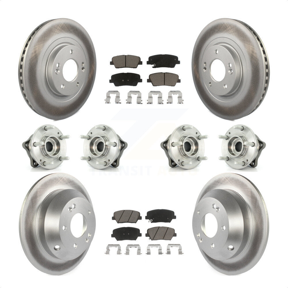 Front Rear Hub Bearings Assembly Coated Disc Brake Rotors And Ceramic Pads Kit (10Pc) For 2013-2014 Hyundai Santa Fe Sport AWD with 2.4L 2.0L KBB-120986 by Transit Auto