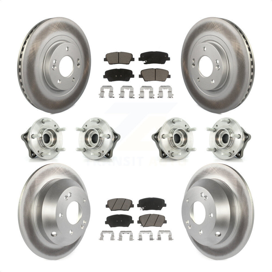 Front Rear Hub Bearings Assembly Coated Disc Brake Rotors And Ceramic Pads Kit (10Pc) For 2013-2014 Hyundai Santa Fe Sport AWD with 2.4L 2.0L KBB-120986 by Transit Auto