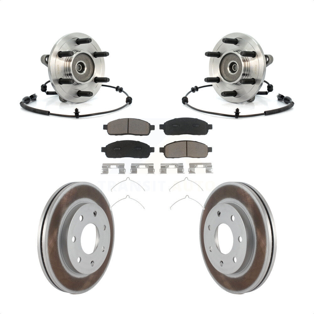 Front Hub Bearing Assembly With Coated Disc Brake Rotors And Ceramic Pads Kit For 2006-2008 Lincoln Mark LT 4WD 7 Lug Wheels KBB-121415 by Transit Auto