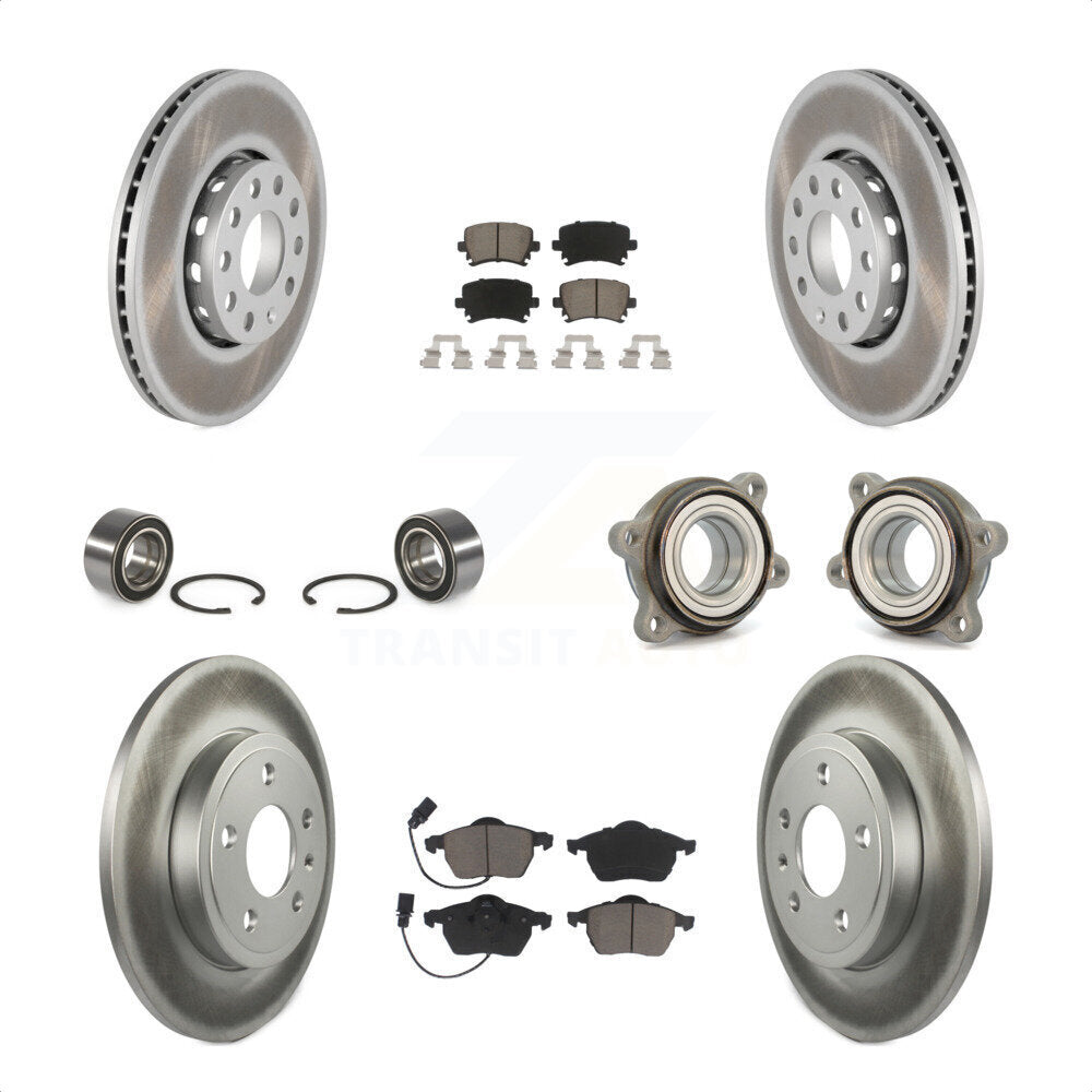 Front Rear Wheel Hub Bearings Assembly Coated Disc Brake Rotors And Ceramic Pads Shoes Kit (10Pc) For 2005-2006 Audi A4 Quattro With 288mm Diameter Rotor KBB-121601 by Transit Auto