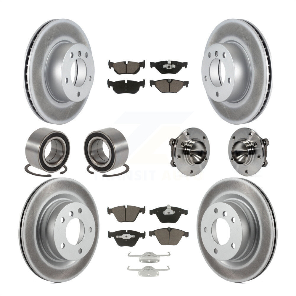 Front Rear Wheel Hub Bearings Assembly Coated Disc Brake Rotors And Ceramic Pads Shoes Kit (10Pc) For 2007 BMW 323i With 312mm Diameter Rotor KBB-121612 by Transit Auto