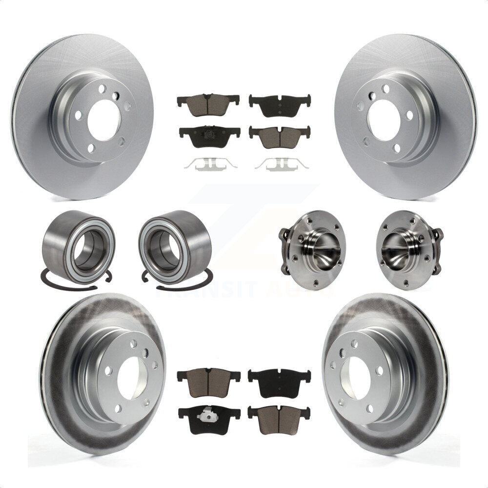 Front Rear Hub Bearing Assembly Coated Disc Brake Rotors And Ceramic Pads Shoe Kit (10Pc) For 2012 BMW 328i Sedan with 2.0L Without Blue Painted Calipers With M Sport Package KBB-121619 by Transit Auto