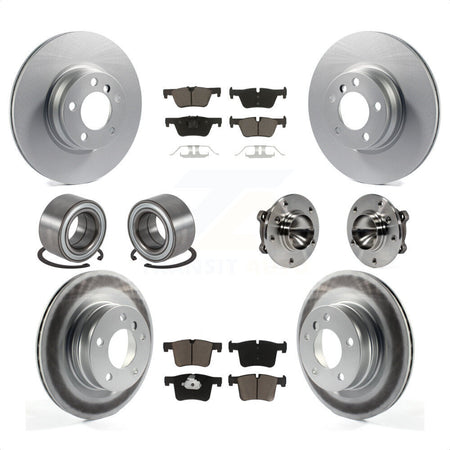 Front Rear Hub Bearing Assembly Coated Disc Brake Rotors And Ceramic Pads Shoe Kit (10Pc) For 2012 BMW 328i Sedan with 2.0L Without Blue Painted Calipers With M Sport Package KBB-121619 by Transit Auto