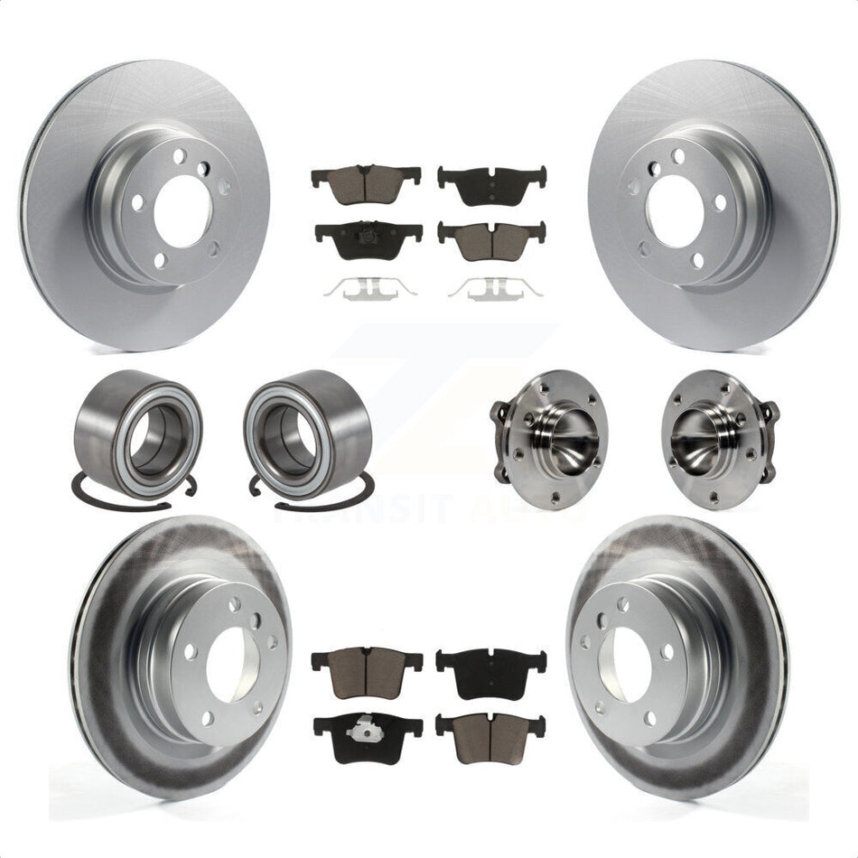 Front Rear Hub Bearing Assembly Coated Disc Brake Rotors And Ceramic Pads Shoe Kit (10Pc) For 2012 BMW 328i Sedan with 2.0L Without Blue Painted Calipers With M Sport Package KBB-121619 by Transit Auto