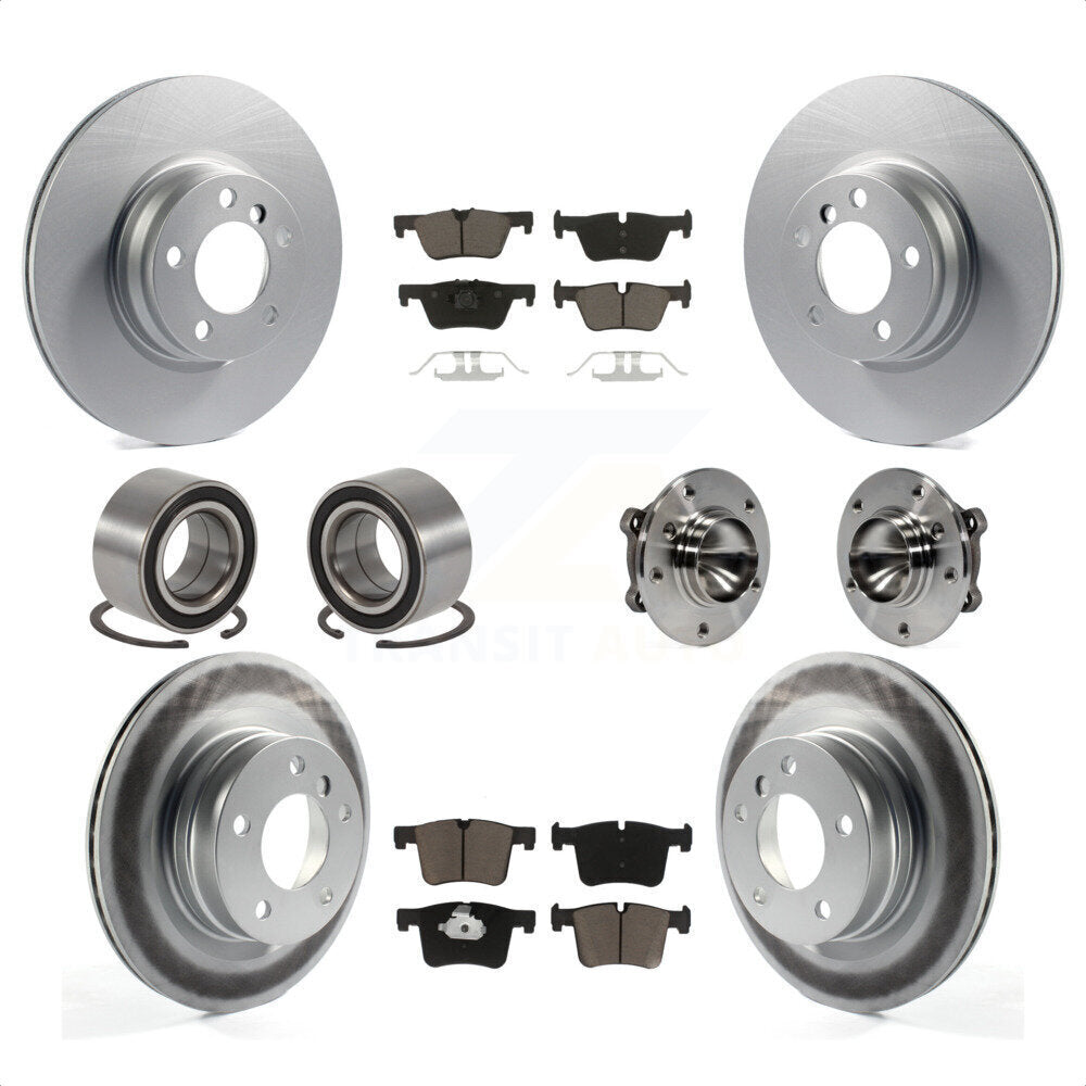 Front Rear Hub Bearing Assembly Coated Disc Brake Rotors And Ceramic Pads Shoe Kit (10Pc) For 2012 BMW 328i Coupe with 2.0L Without Blue Painted Calipers With M Sport Package KBB-121621 by Transit Auto