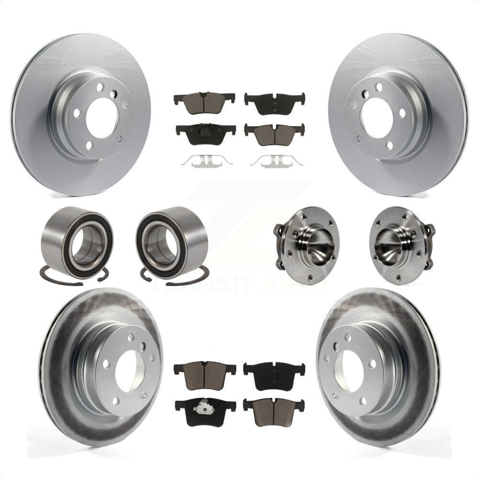 Front Rear Hub Bearing Assembly Coated Disc Brake Rotors And Ceramic Pads Shoe Kit (10Pc) For 2012 BMW 328i Coupe with 2.0L Without Blue Painted Calipers With M Sport Package KBB-121621 by Transit Auto