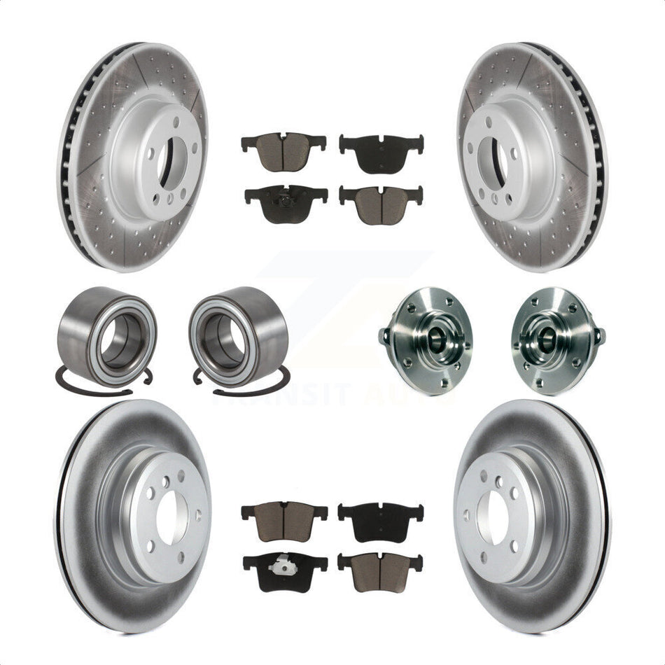 Front Rear Wheel Hub Bearings Assembly Coated Disc Brake Rotors And Ceramic Pads Shoes Kit (10Pc) For BMW 335i xDrive 435i GT Gran Coupe Without Blue Painted Calipers KBB-121623 by Transit Auto