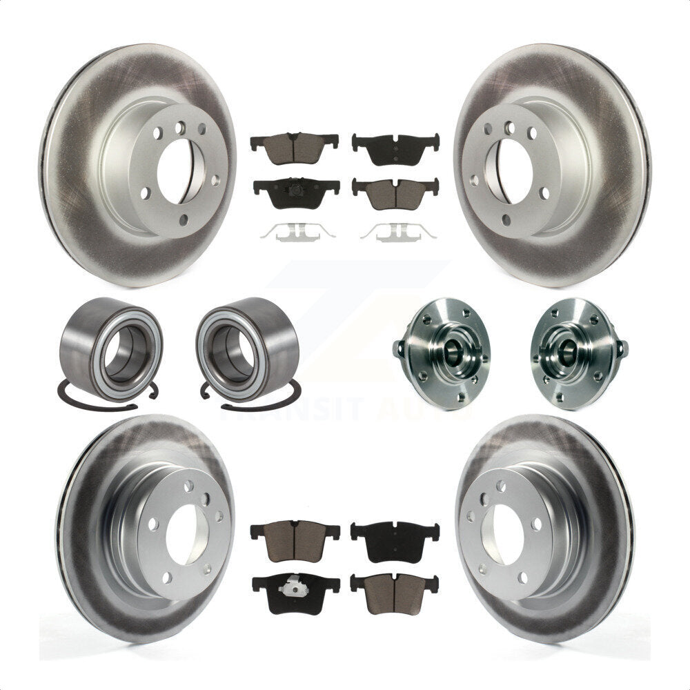 Front Rear Hub Bearing Assembly Coated Disc Brake Rotors And Ceramic Pads Shoes Kit (10Pc) For 2015-2016 BMW 228i xDrive Without Blue Painted Calipers M Sport Package KBB-121723 by Transit Auto