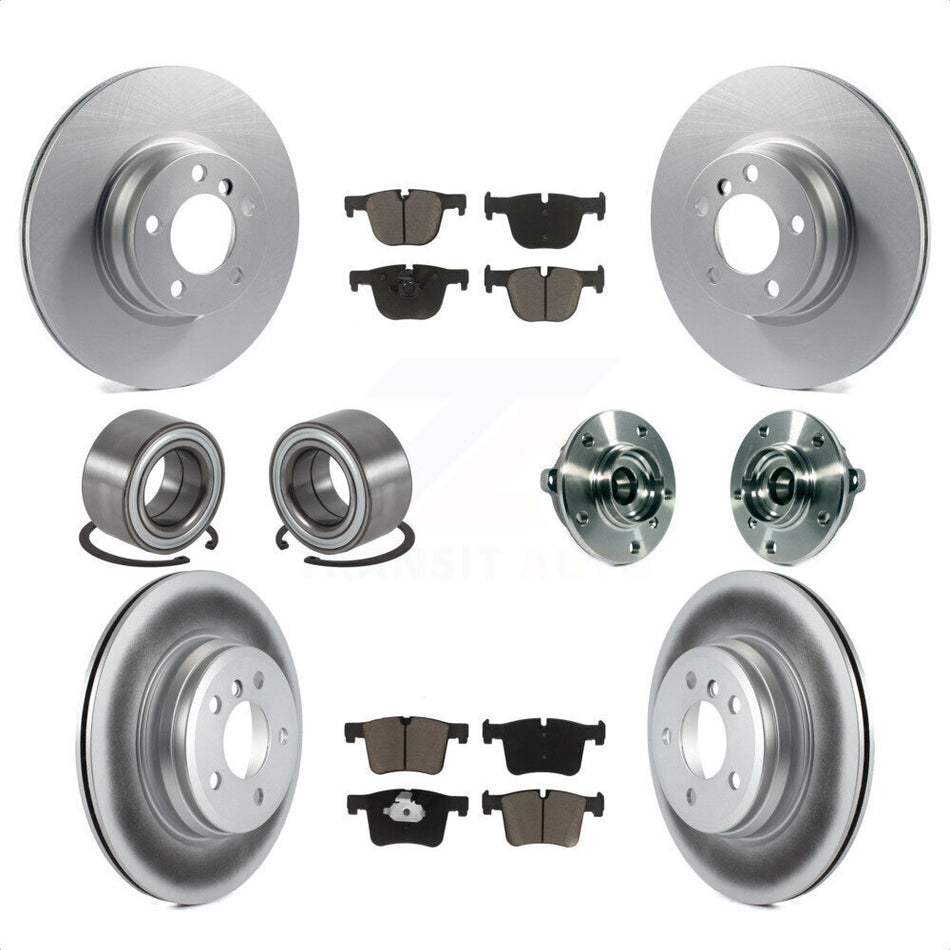 Front Rear Hub Bearings Coated Disc Brake Rotors And Ceramic Pads Shoes Kit (10Pc) For 2015-2016 BMW 428i xDrive Gran Coupe Without Blue Painted Calipers With M Sport Package KBB-121731 by Transit Auto