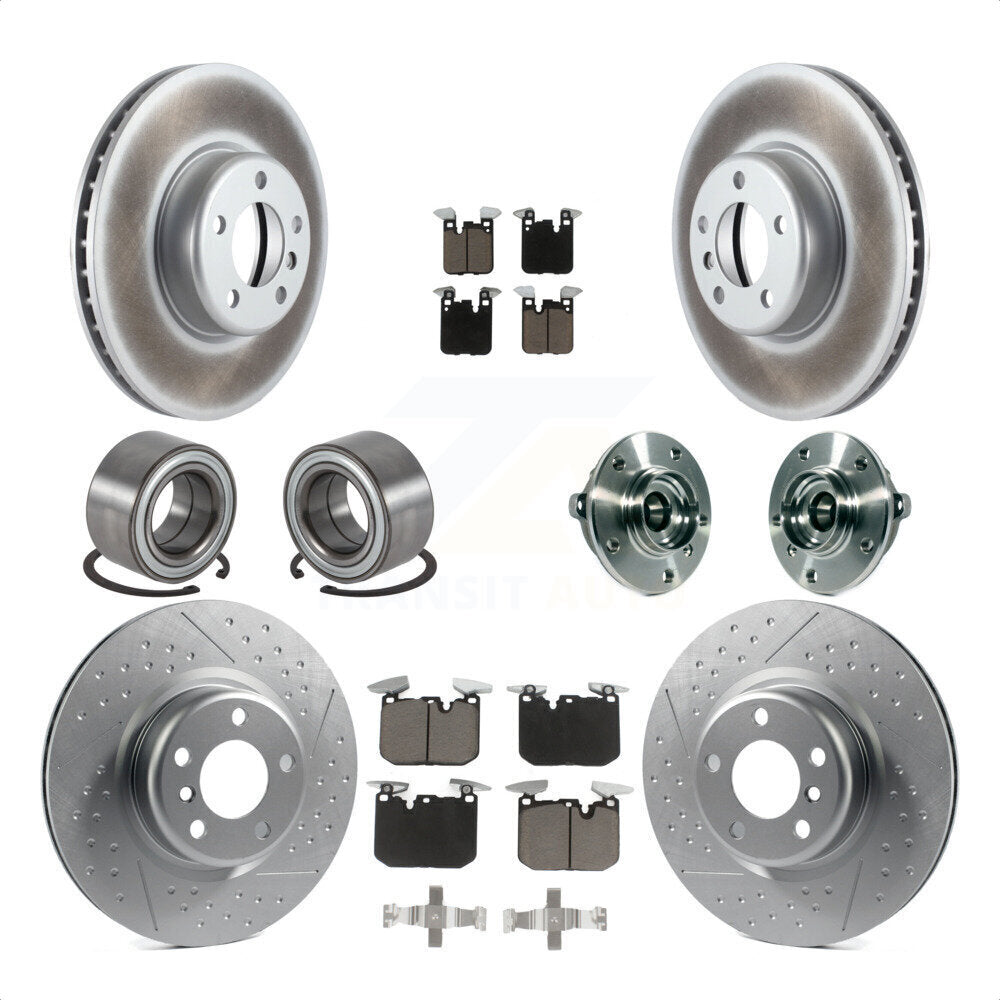 Front Rear Wheel Hub Bearings Assembly Coated Disc Brake Rotors And Ceramic Pads Shoes Kit (10Pc) For 2015-2016 BMW 228i xDrive With Blue Painted Calipers KBB-121743 by Transit Auto